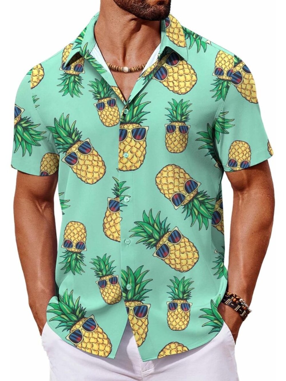 Men's Green 1 Hawaiian Short Sleeve Tropical Floral Summer Button Down Shirts